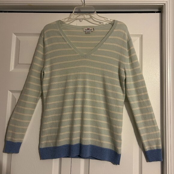 VINEYARD VINES Sz S Ivory Mint and White Long Sleeves Wool Sweater - Picture 1 of 5